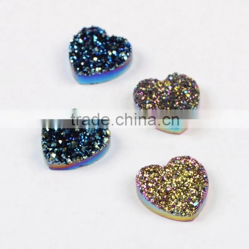 Titanium coating agate druzy drusy heart cabochon semi-precious gemstone from China