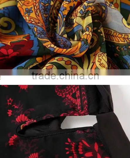Fashion Designer dress Beautiful Long Sleeve Silk print Dress (stock)