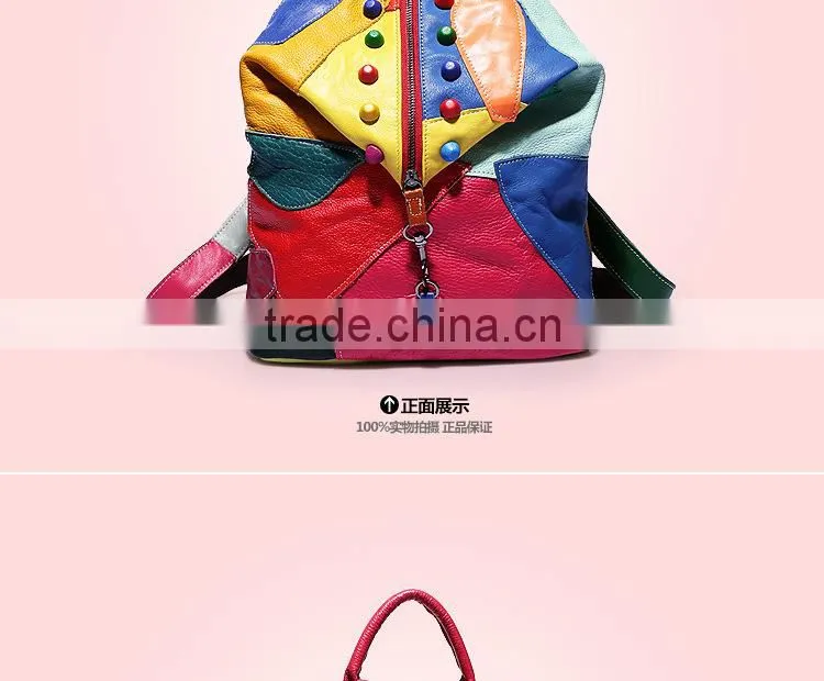 2015 autumn top grain genuine leather backpack fashion cattlehide women backpack