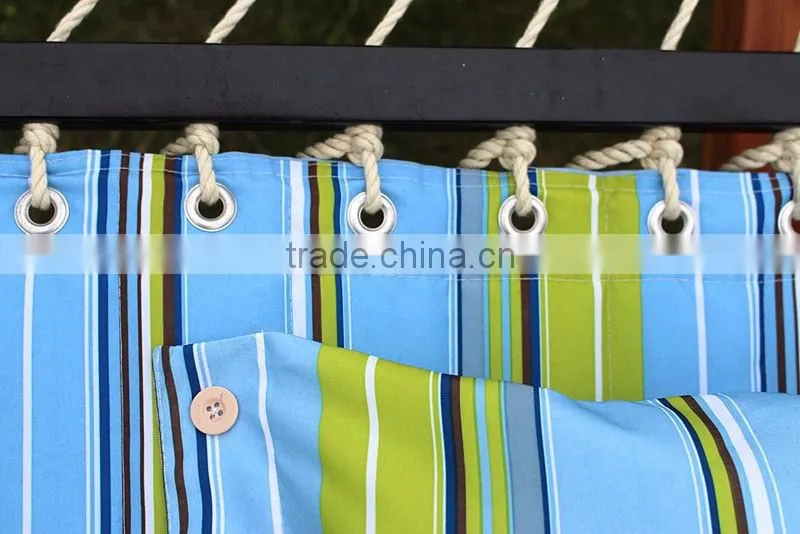 Hammock Quilted Fabric W/Pillow Double Size Spreader Bar Heavy Duty Stylish Blue