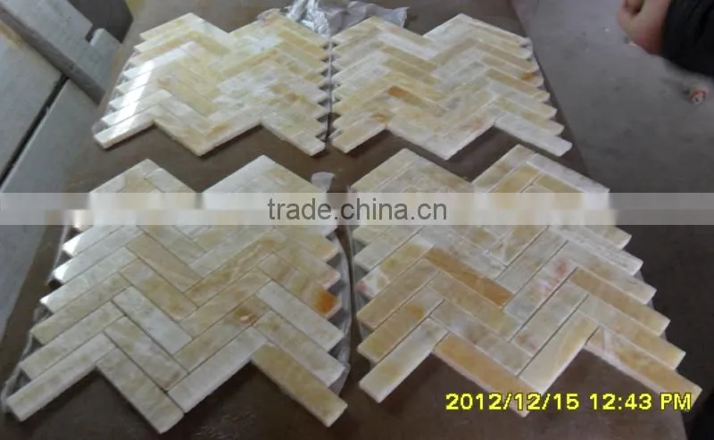 Hot Yellow Honey Onyx Polished Herringbone Onyx Mosaic Tiles on Sale