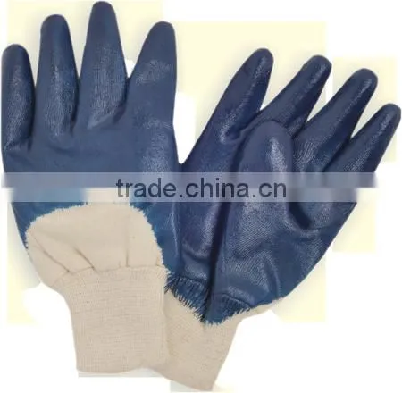 Best selling cotton liner with yellow nitrile coated anti oil safety working glove for industry