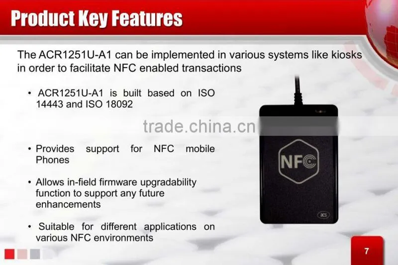 Desktop USB NFC Readers and Writer ACR1251 with SAM Slot Peer-to-Peer P2P offer SDK IC Card NFC Tag Sticker 13.56MHz ISO14443A&B