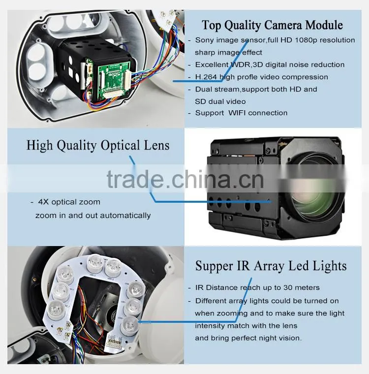 1080P pan tilt zoom night vision wireless ip infrared surveillance ir wifi ptz camera