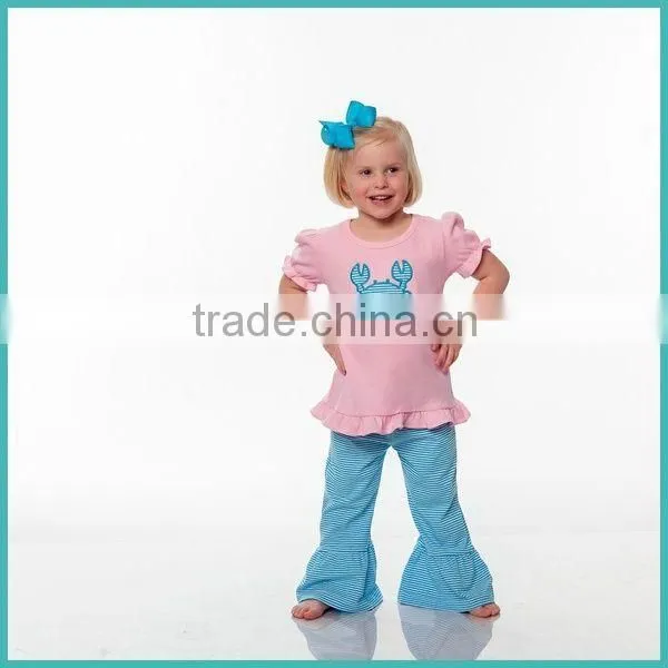 Beautiful baby long sleeve top Childs blank white t shirt ruffles with ruffle pant set