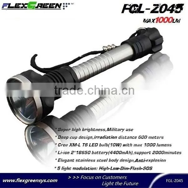 rechargable 18650 battery xml T6 LED stainless steel torch
