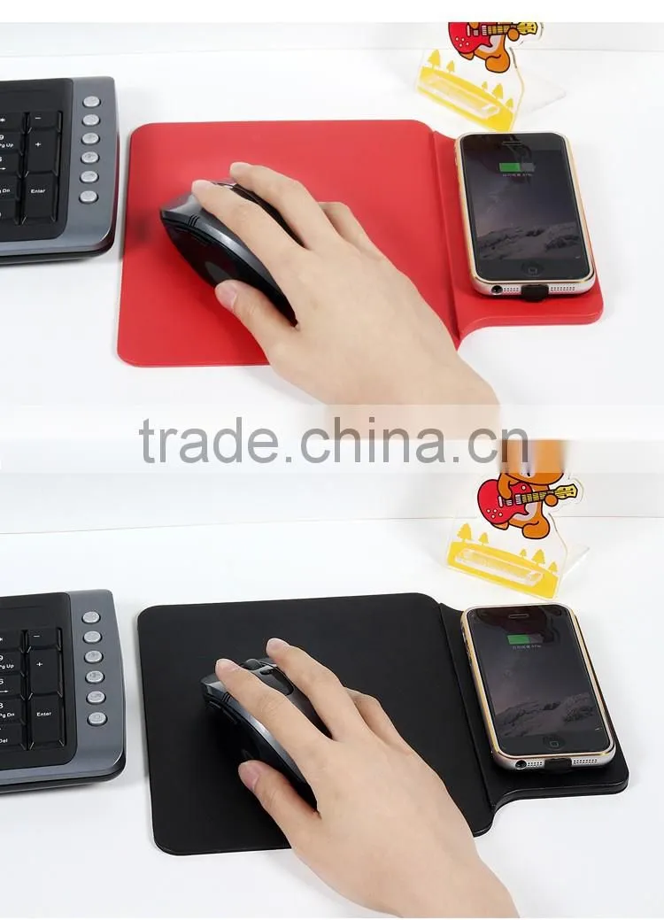 Fashional leather wireless charger mouse pad for qi smart phone wireless charger