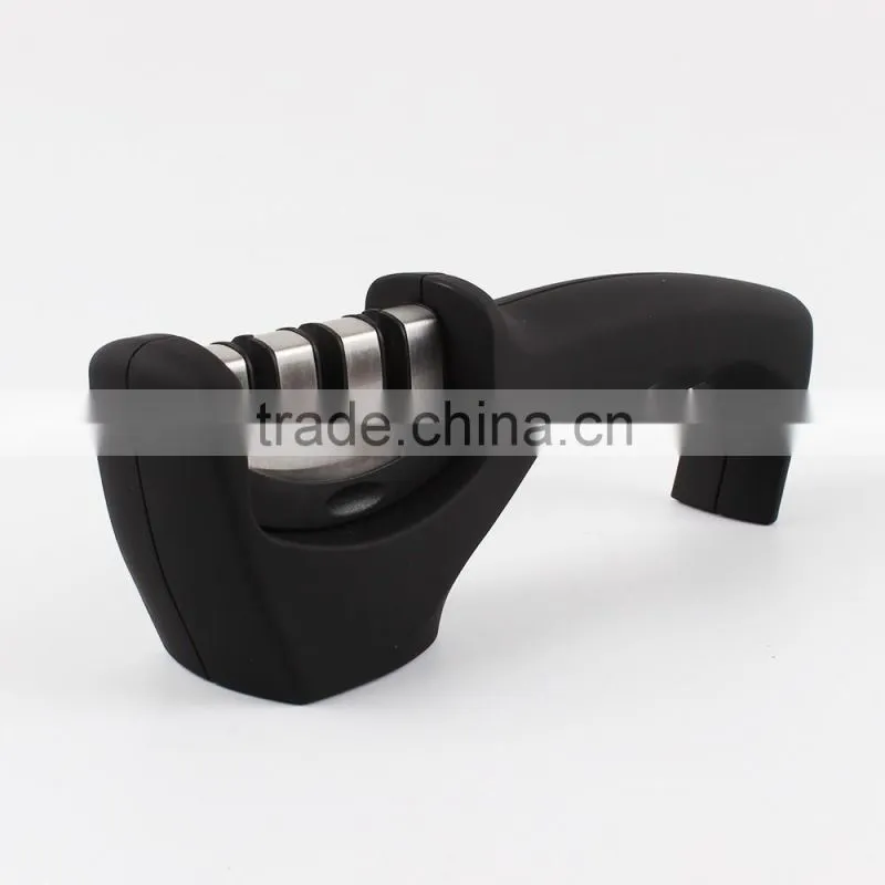 Knife Sharpener, 3-Stage Knife Sharpening System, Sharpens Metal and Ceramic Knives, Black