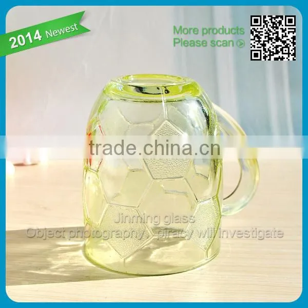 Promotion gift Set of 4 beer glass machine pressed drinking glass football shape cup football etched glass cup