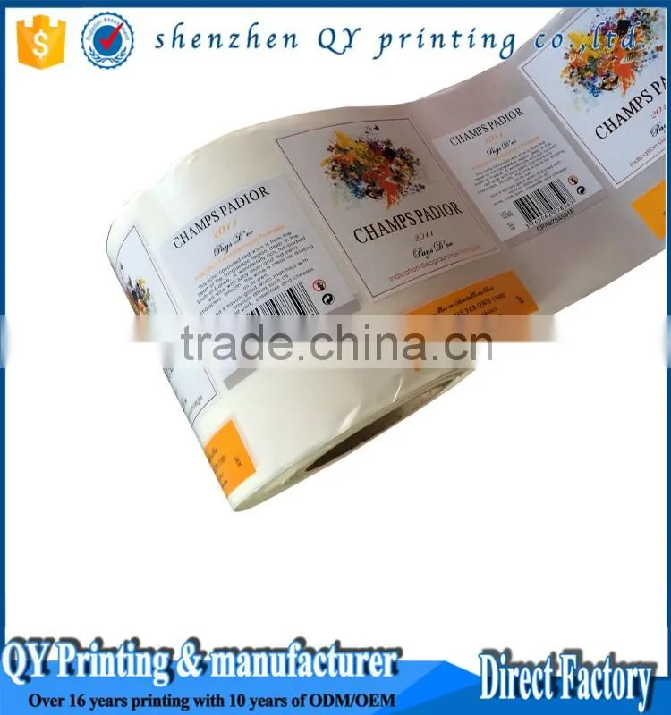 Hot stamped printing logo adhesive paper wine label