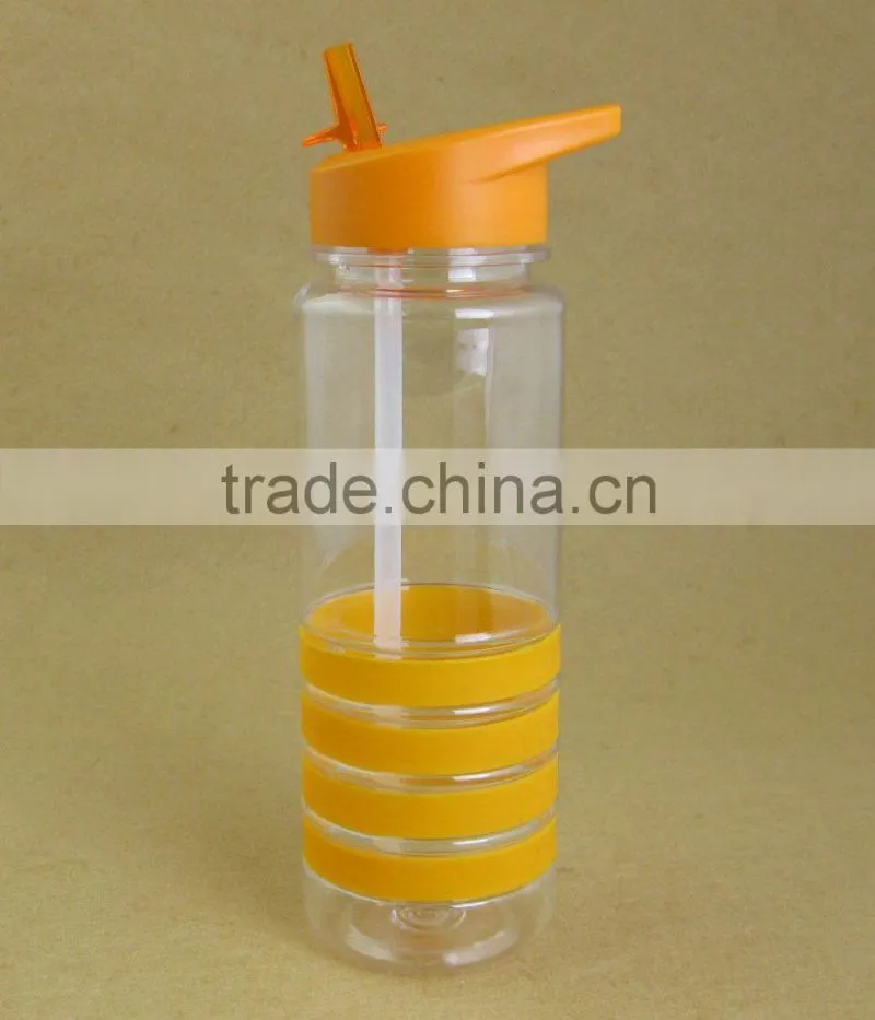 Promotional 24 Oz. Banded Gripper plastic Bottle with Straw