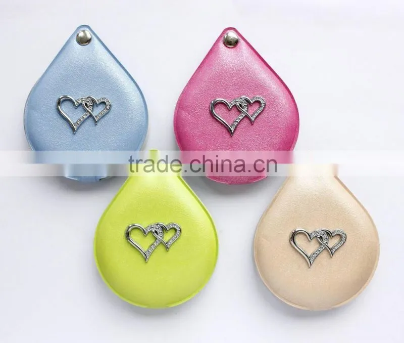 2015 new style water-drop shape portable cosmetic mirror with double heart accessories,ME314-B