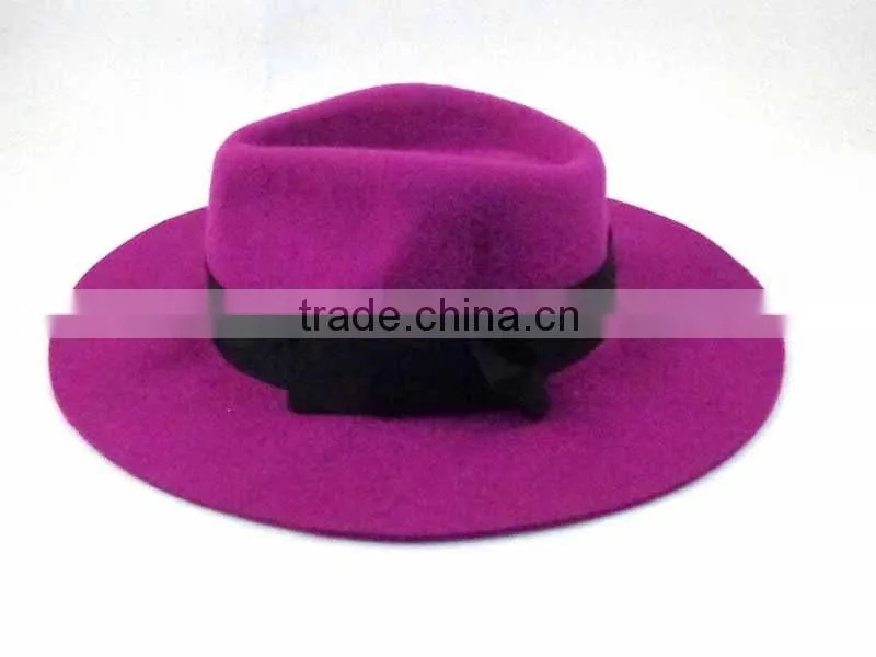 WL-155 100%Wool modish girls fedora hat with bow trim