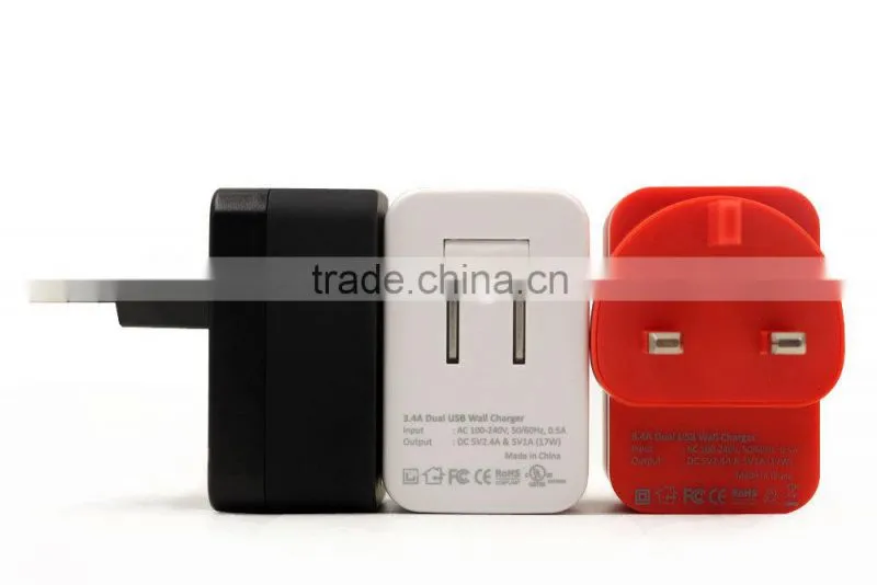UL Certified Quick Charge 2.0 Dual USB Wall Charger 5V 3.4A Home Charger