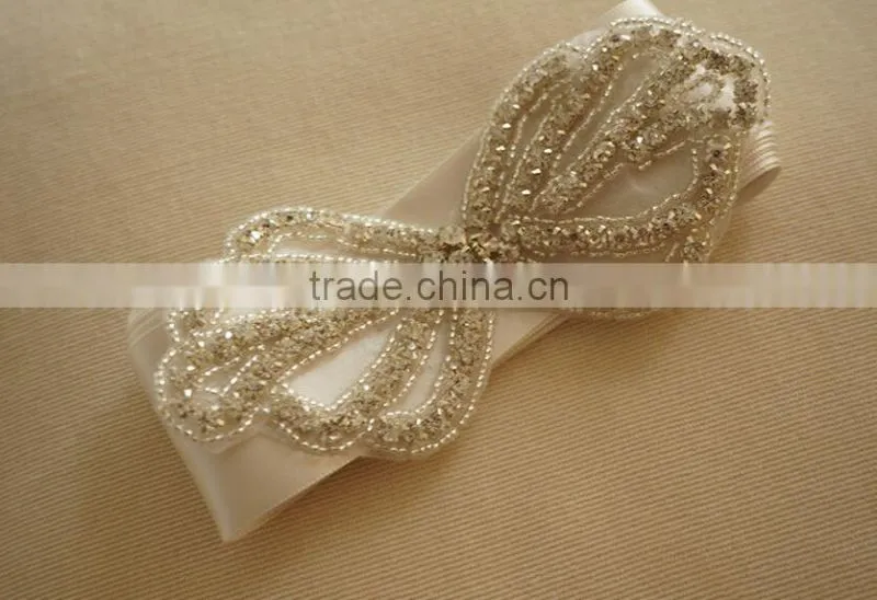 New Design Bridal Beaded Rhinestone Trimming Applique For Wedding Sash Crystal Bridal Applique For Wedding Dress