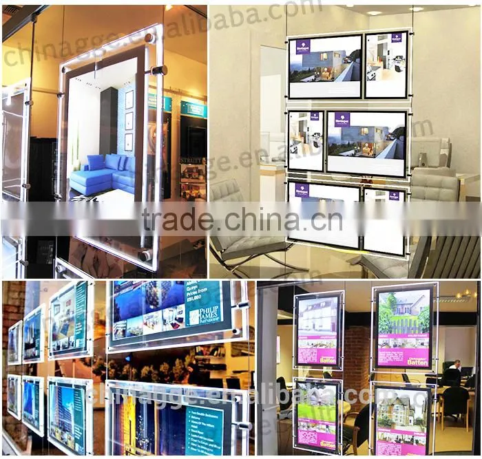 Ceiling hanging double and single side acrylic crystal light box for indoor real estate window display