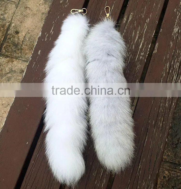 Natural Silver Fox Tail Fur Keychain / Fox Fur Tail keychain / Dye Colorful Fox Tail Keychain