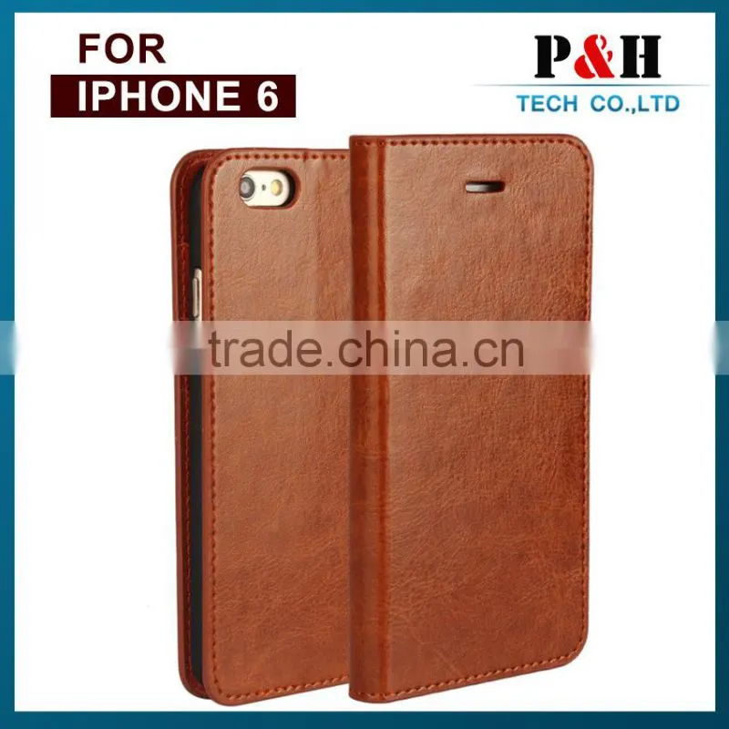 top quality color phone case,FOR IPHONE 6 LEATHER CASE ,genuine cow leather wallet for apple 6
