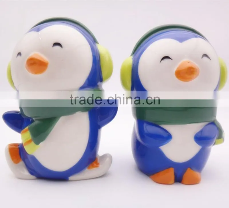 Custom funny Christmas penguin ceramic salt and pepper shaker