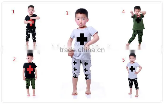 New coming stylish casual red and black cross haren pant cotton suit comfortable boy clothing sets