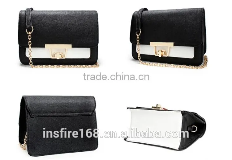 Guangzhou OEM clutch bag wit rivet fashion style lady gold chain long handle shoulder bag