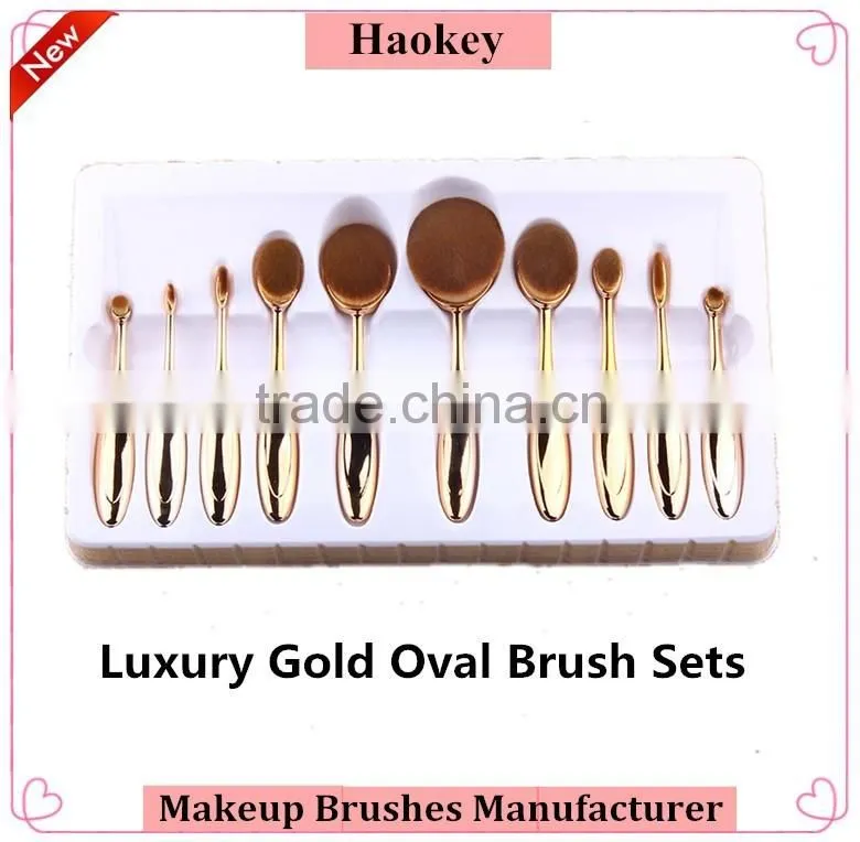10pcs per set nylon oval make up brush for cosmetic and foundation brush with makeup brush box