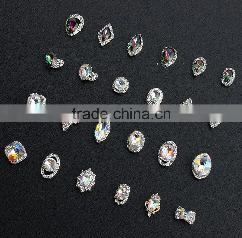 super shining big oval drop boat shape strass stone rainbow fire color nail accessory
