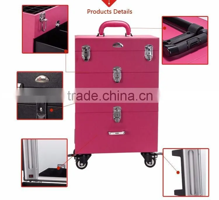 Professional Beauty Cosmetic Case Pink Makeup Case/ Box PVC Leather Box