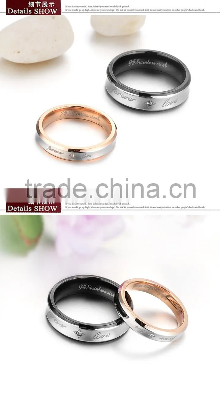 KSTONE 2016 new arrival fashion wholesale jewelry stainless steel black gold plated couple ring wedding ring
