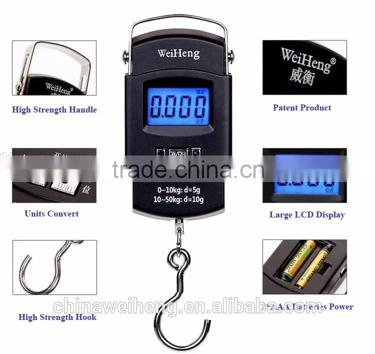 50kg double precision black electronic luggage scale belt/hook blue backlight lcd