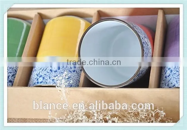 300ml ceramic Japanese colorfull arrange cup with double pattern