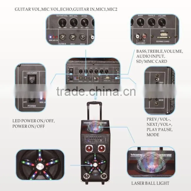 Hoxen 10" active trolley speakers with bluit-in party light show,bluetooth function L-45A