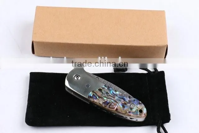 OEM Damascus Small abalone pure copper folding knife