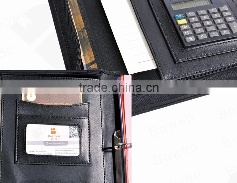 black leather portfolio folder/ office folder with document slot