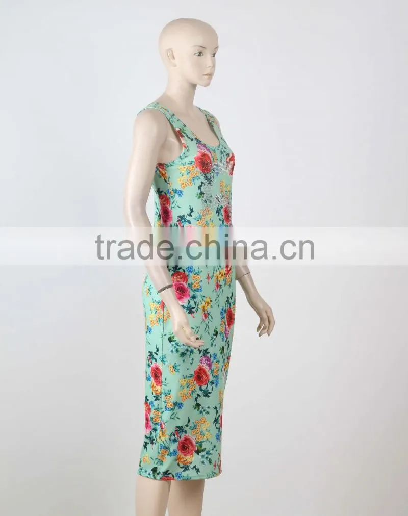 Fashion Design Evening Long Maxi Dress Women Sleeveless Floral Printed Dress Long