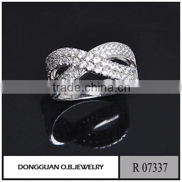Brass metal finger ring AAA Clear zircon silver ring designs for girl