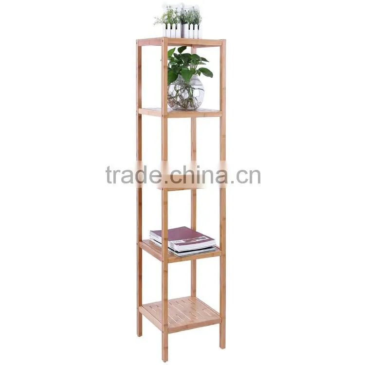 Bamboo Bathroom Tower 5-Shelf Towel Storage Standing Rack Shelving