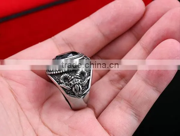vintage cubic zircon engrave 316L stainless steel finger rings for men