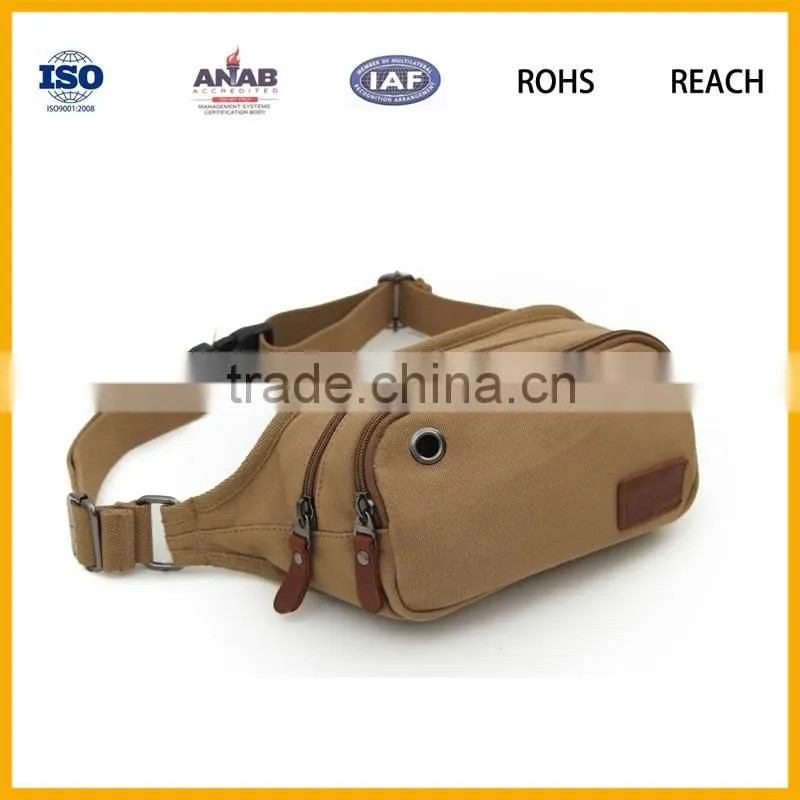 High Quality Durable Adjustable Strap Multilayer Canvas Waist Bag for Sports, Travel, Business