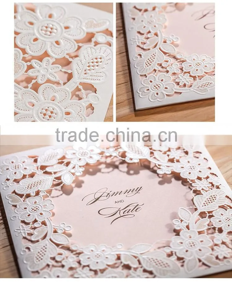 White silk tie laser cut wedding invitation card