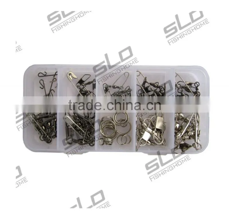 100pcs fishing accessories tackle swivels assortment with plastic box