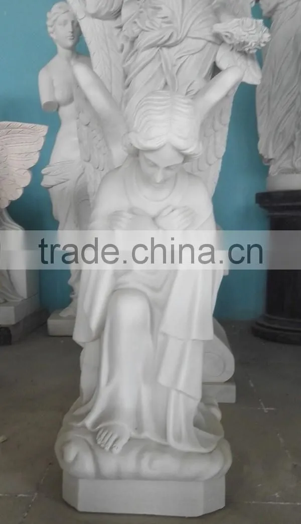White Marble Carved Pray Angel Tombstone