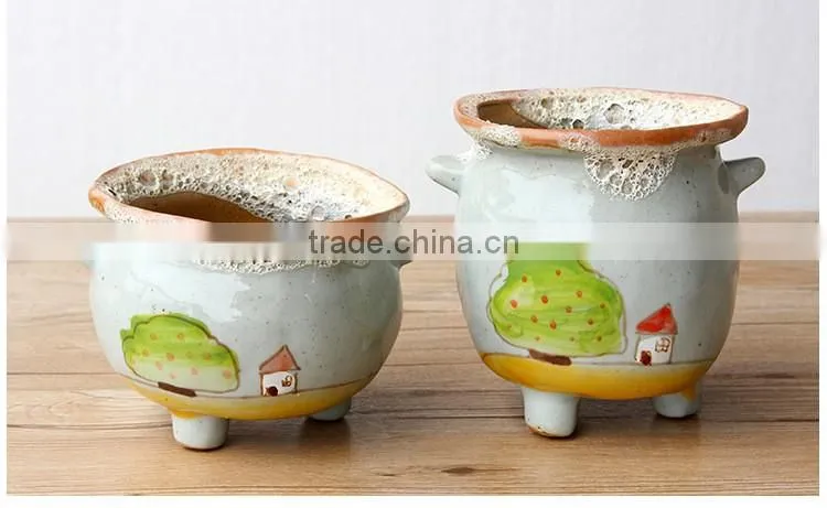 Attractive hand-painted cartoon ceramic flower pot