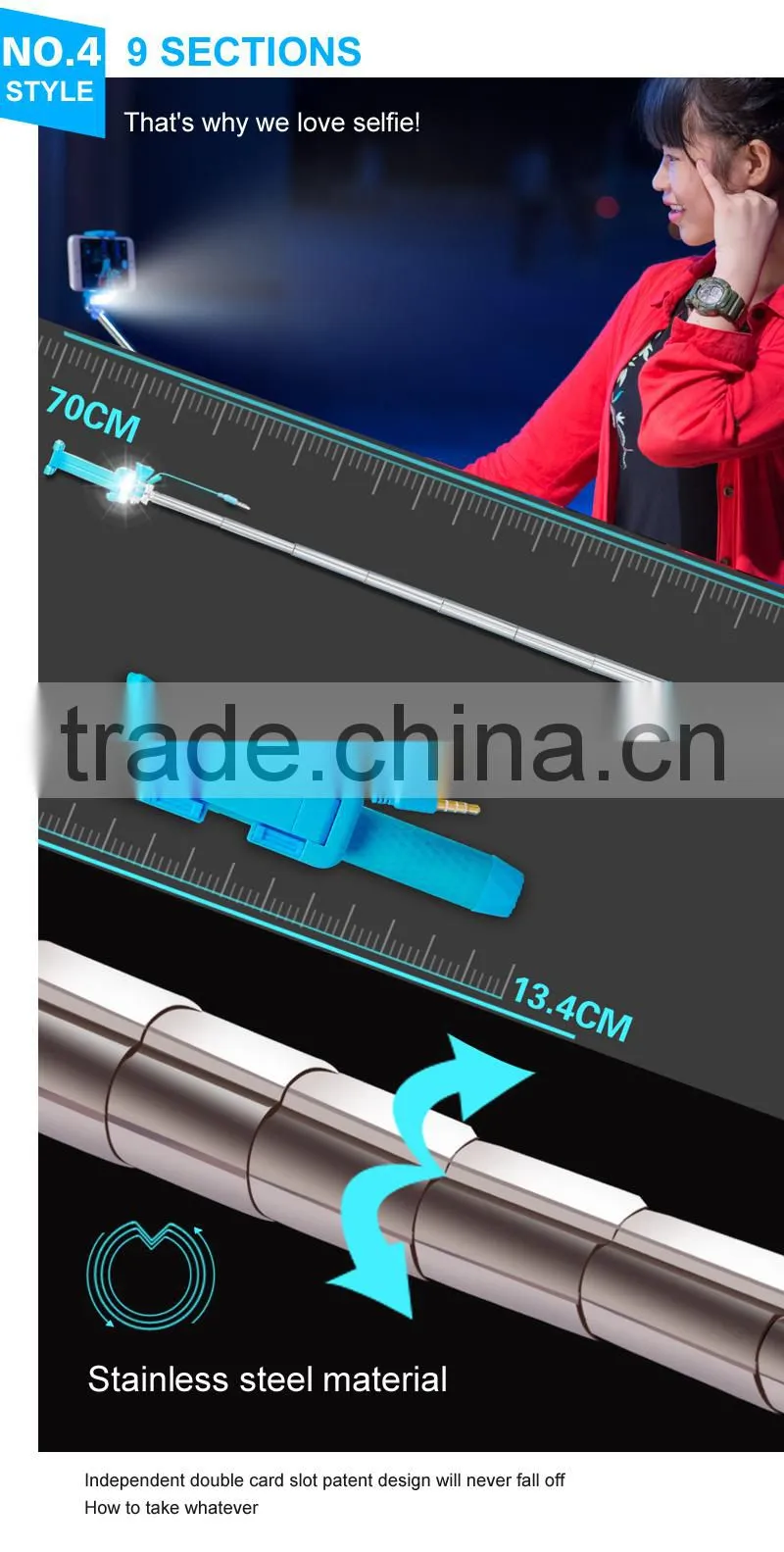 Hot sale high quality mobile phone flash light,mini selfie stick with LED light