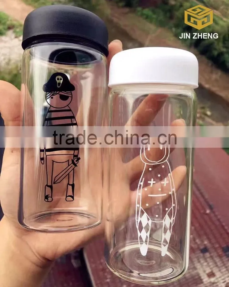 stocked 10oz glass water bottle with colorful lid