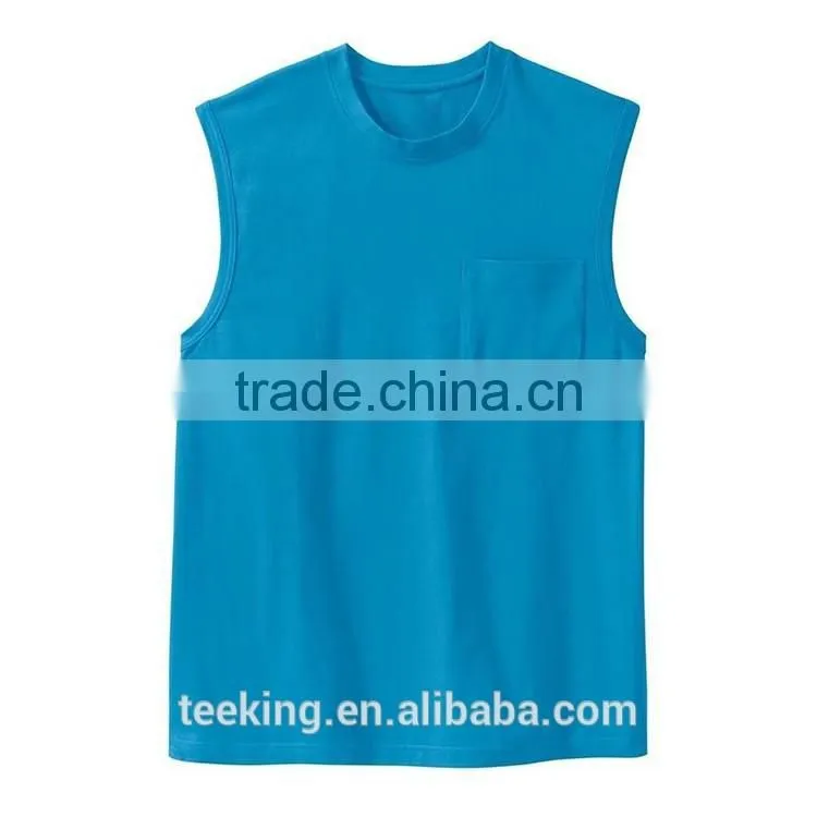 Fashion Bulk Blank Sleeveless Men T-shirt With Pocket