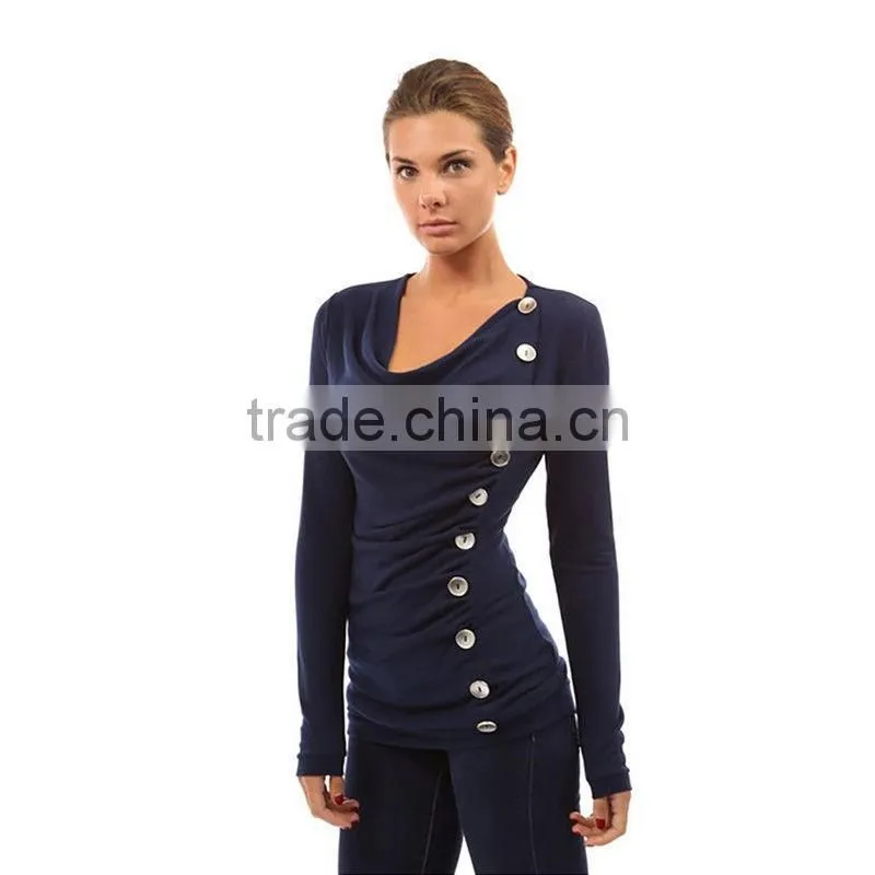 Fashion Womens Casual Ruffle Button Cotton Long Sleeve Fitness Blouse