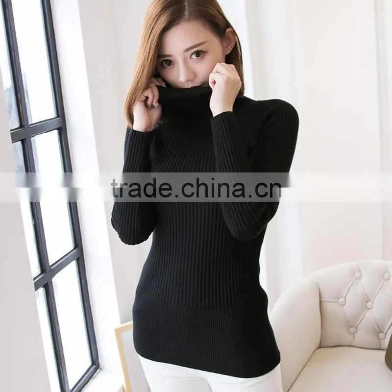 Slim fit soft hand feel long sleeve knitted pullover wool high neck sweater for women
