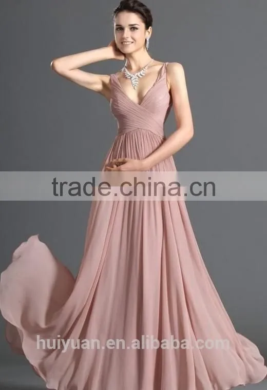 newest chiffon deep V neck western bridesmaid dress