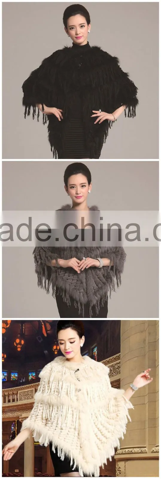 2016 Fashion Poncho real natural knitted rabbit fur wrap with tassels small cape Stole shawls Scarf Free Ship Wholesale Retail